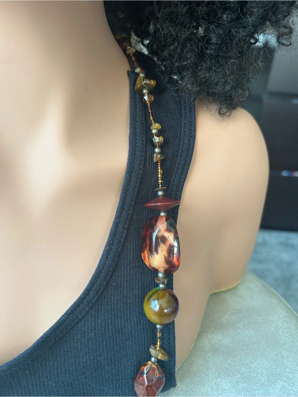 ✨Vintage Handcrafted Brown & Amber Beaded Women’s Necklace